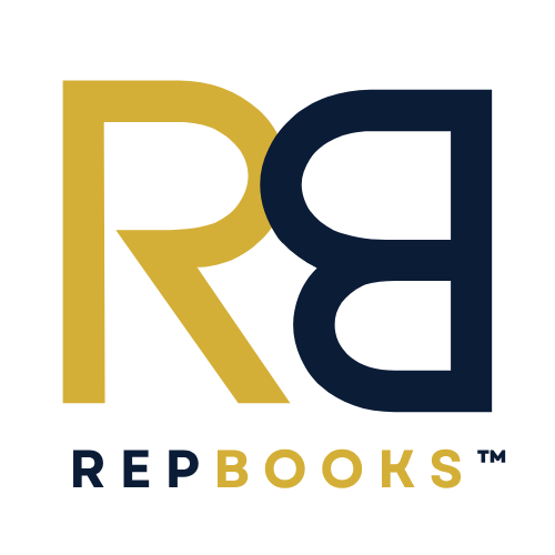 RepBooks official gold and navy logo